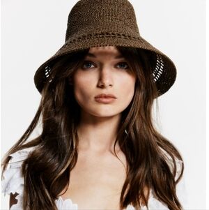 NWT H&M White Lotus Brown Straw Sun Hat
